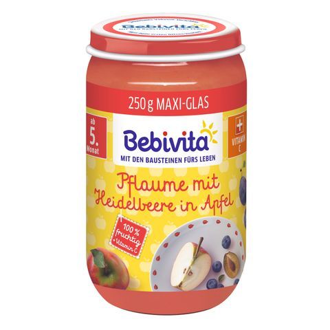 Пюре ябълка, слива и боровинки Bebivita - 5+ месеца, 250 гр.