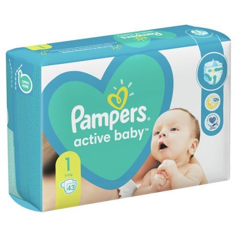 Бебешки пелени Pampers - Active Baby 1, 2-5 кг. 43 броя