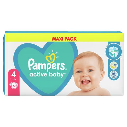 Бебешки пелени Pampers Active Baby 4, 9-14 кг. 58 броя