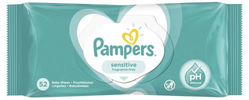 Влажни кърпички Pampers Sensitive - 0+ месеца, 52 броя
