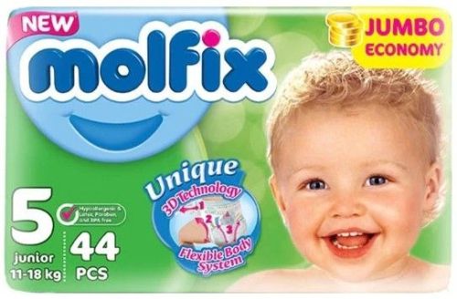 Бебешки пелени Molfix - Junior 5, 11-18 кг., 44 броя + подарък мокри кърпи