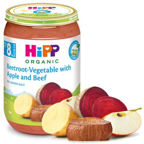 Пюре Био телешко с цвекло, зеленчуци и ябълка HiPP - 8+ месеца, 220 гр.