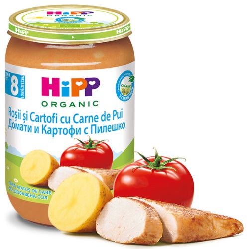 Пюре Био домати и картофи с пилешко месо HiPP - 8+ месеца, 220 гр.