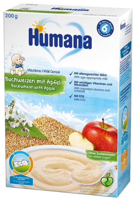 Млечна каша с елда и ябълка Humana - 6+ месеца, 200 гр.