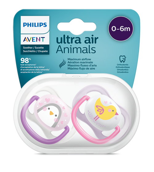 Силиконови залъгалки Ultra Air  0-6 месеца Philips Avent - животни, 2 бр.