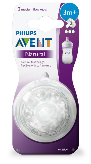 Биберон Natural Medium с две дупки 3+ месеца - Philips Avent, 2 бр. 
