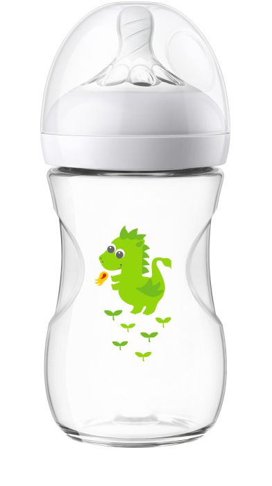 Бебешка бутилка Natural 260 мл. с биберон - две дупки 1+ месеца Philips Avent - дракон