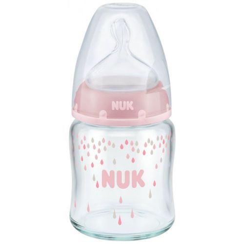 NUK First Choice+ стъклено шише 120 мл. с биберон каучук 0-6 месеца, размер М