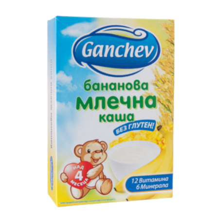 Бананова млечна каша Ганчев - 4+ месеца, 200 гр.
