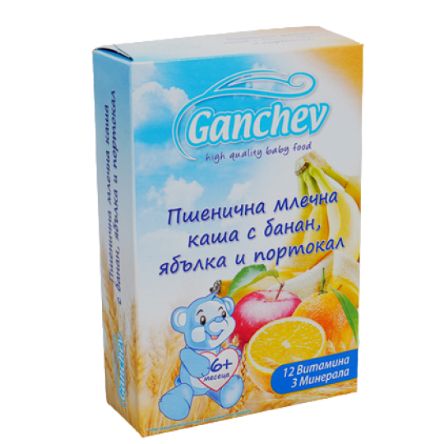 Пшенична млечна каша с банан, ябълка и портокал Ганчев - 6+ месеца, 200 гр.