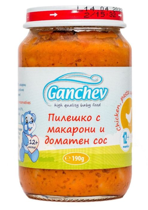 Пюре пиле с макарони и доматен сос Ганчев - 12+ месеца, 220 гр.
