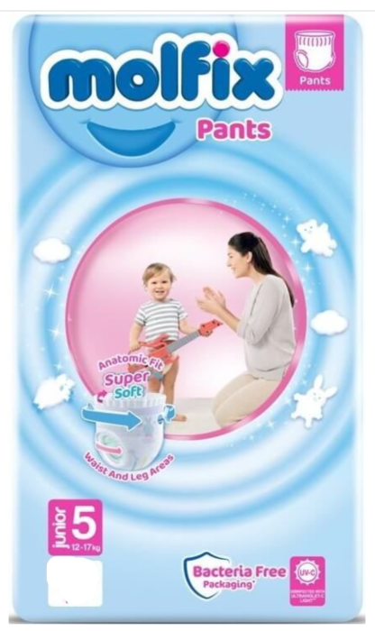 Бебешки пелени Molfix Pants 5, 12-17 кг., 44 бр. + подарък мокри кърпи