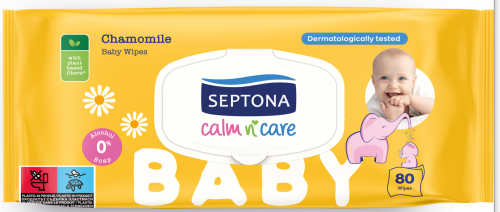 Бебешки мокри кърпички Septona Calm n’ Care Chamomile - лайка с капак 80 бр.