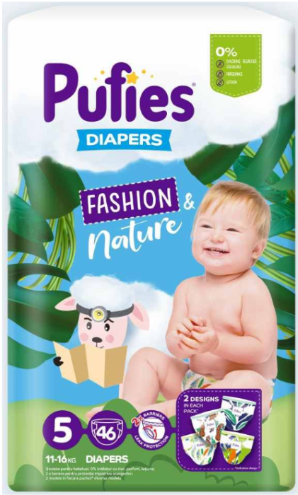 Бебешки пелени Pufies Fashion & Nature 5, 11-16 кг. 46 броя