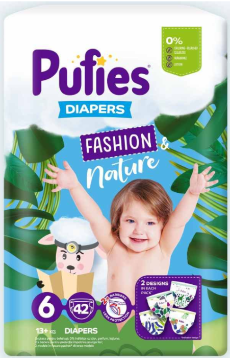Бебешки пелени Pufies Fashion & Nature 6, 13+ кг. 42 броя