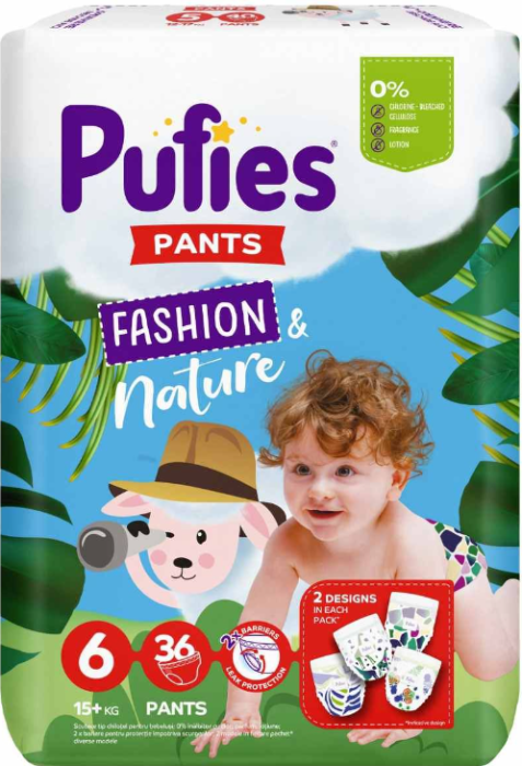 Пелени гащи Pufies Pants Fashion & Nature 6, 15+ кг. 36 броя