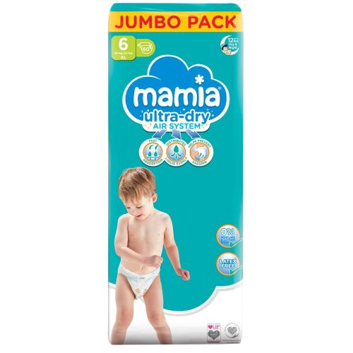 Бебешки пелени Mamia Ultra-Dry Air System 6, 16+ кг., 60 броя.