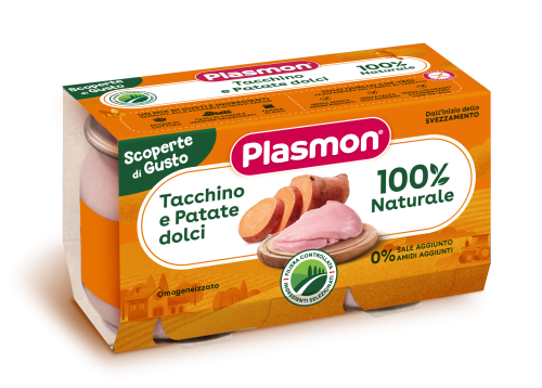 Пюре пуешко месо и сладки картофи Plasmon - 6+ месеца, 240 гр. (2х120гр.)
