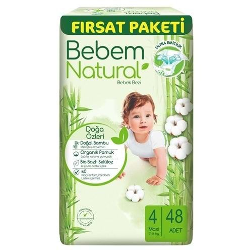 Бебешки пелени Bebem Natural 4, 7-14 кг. 48 броя.