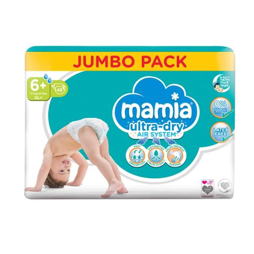 Бебешки пелени Mamia Ultra-Dry Air System 6+, 17+ кг., 46 броя