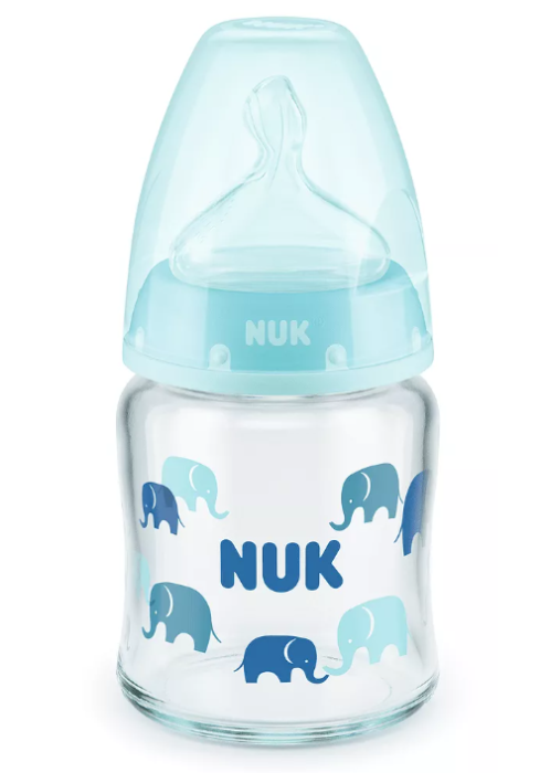NUK First Choice стъклено шише Temperature Control със силиконов биберон за хранене 0-6 месеца, 120мл. 
