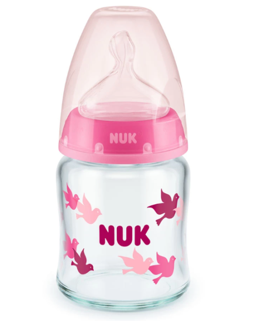 NUK First Choice стъклено шише Temperature Control със силиконов биберон за хранене 0-6 месеца, 120мл. 