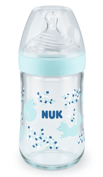 NUK Nature Sense Softer Temperature Control стъклено шише със силиконов биберон размер M, 240мл. 