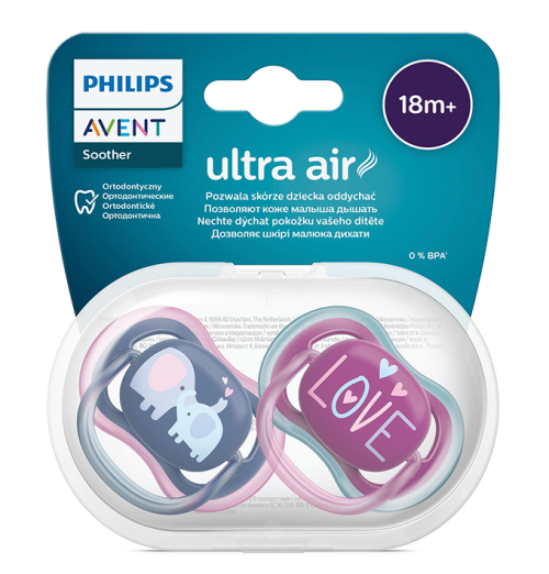 Philips Avent Ultra Air Ортодонтична залъгалка с кутийка 18+М Love 2 бр.