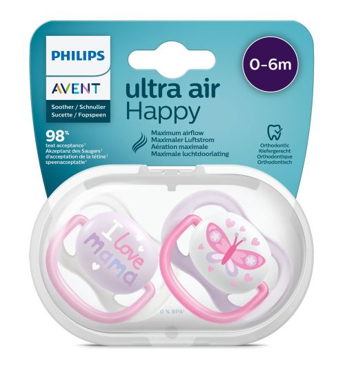 Philips Avent Ultra Air Силиконови залъгалки 0-6 месеца "I love mama", 2 бр.