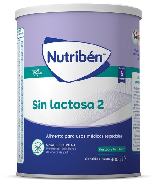 Nutribén SIN LACTOSA 2 за деца от 6 до 36 месеца - храна за специални медицински цели при непоносимост към лактоза, 400 гр.