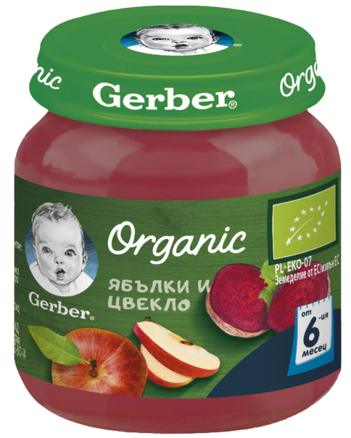 Пюре ябълки и цвекло Nestle GERBER Organic - 6+ месеца, 125 гр.