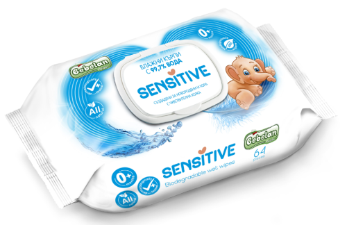 Бебешки мокри кърпи Bebelan Sensitive 99.7% вода, 64 бр