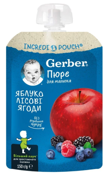 Пауч ябълки и горски плодове Nestlé GERBER - 6+ месеца, 150 гр.