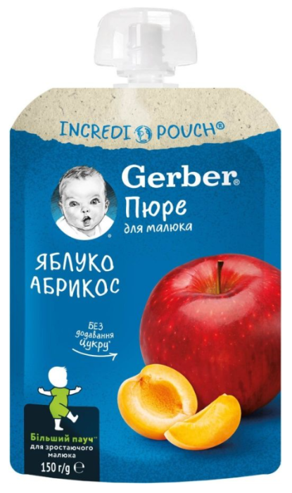 Пауч ябълка и кайсия Nestlé GERBER - 6+ месеца, 150 гр.