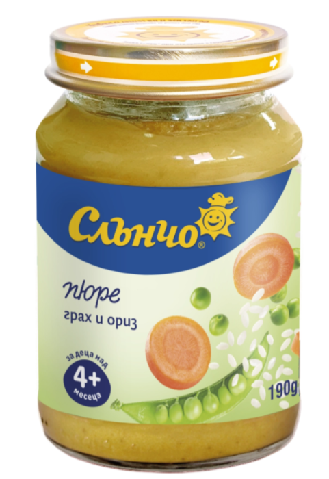 Пюре грах и ориз Слънчо - 4+ месеца, 190 гр.
