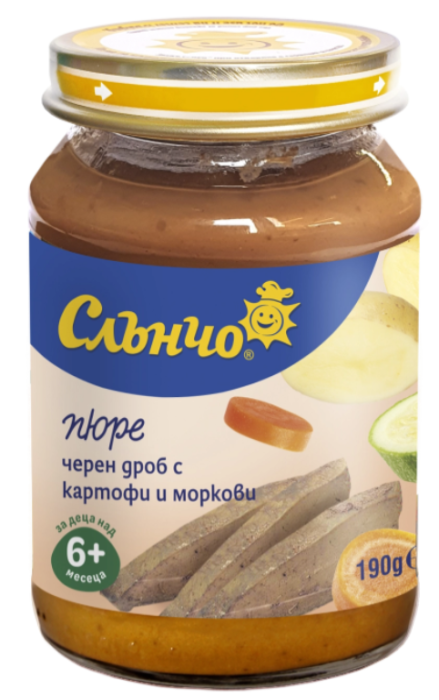 Пюре черен дроб с картофи и моркови Слънчо - 6+ месеца, 190 гр.