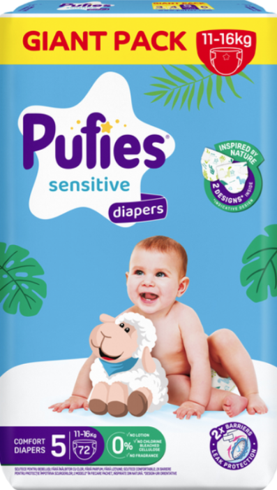 Пелени Sensitive Pufies 5, 11-16 кг. 72 броя