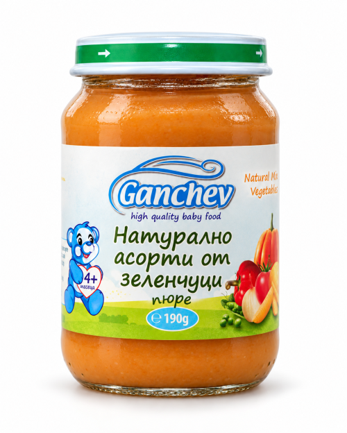 Пюре натурално асорти от зеленчуци Ганчев - 4+ месеца, 190 гр.