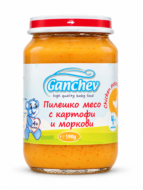 Пюре пилешко месо с картофи и моркови Ганчев - 4+ месеца, 190 гр.
