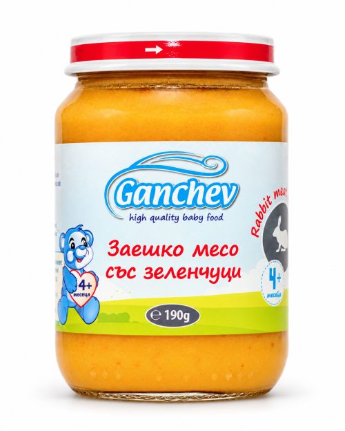 Пюре заешко месо със зеленчуци Ганчев, 4+ месеца, 190 гр.  