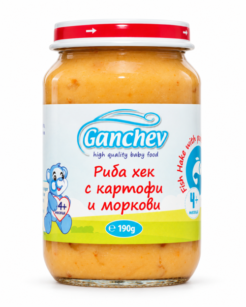 Пюре риба хек с картофи и моркови Ганчев - 4+ месеца, 190 гр.