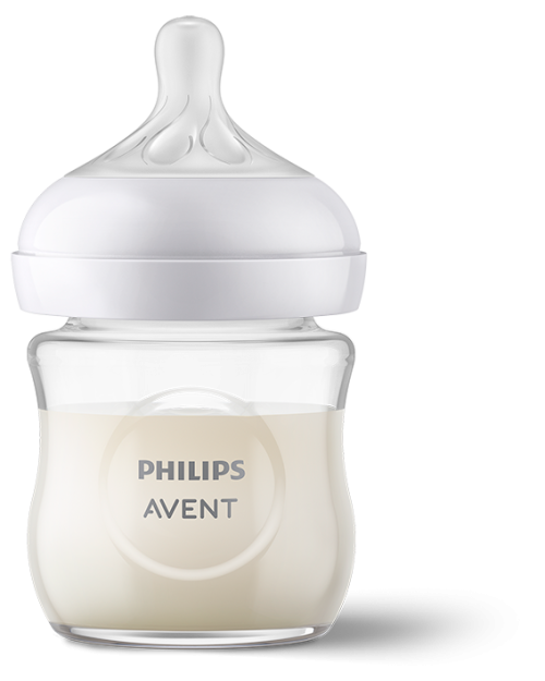 Бебешка стъклена бутилка Philips Avent Natural Response 120 мл. с биберон среден поток Flow 2, 0+ месеца SCY930/01