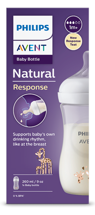 Бебешка бутилка Philips Avent Natural Response 260 мл. с биберон Flow 3, 1+ месеца SCY903/66