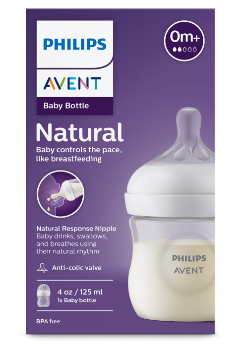 Бебешка бутилка Philips Avent Natural Response 125 мл. с биберон Flow 0+ месеца SCY900/01